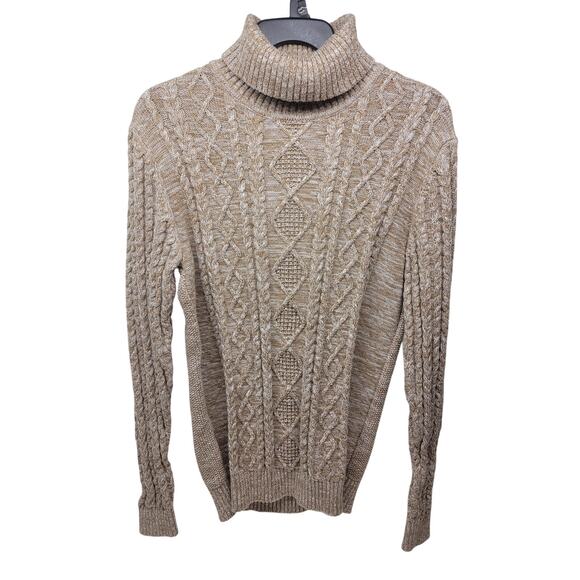 Club Room Chunky Cable Knit Turtleneck Sweater Small Oatmeal Grandpa Fisherman - Picture 1 of 8
